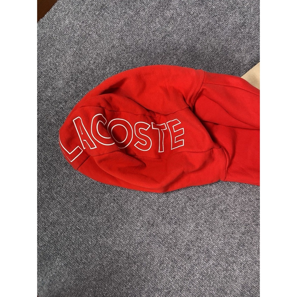 Lacoste Men's Hooded Colorblock Red Blue Cream Classic Sweatshirt Size XL - Picture 6 of 8